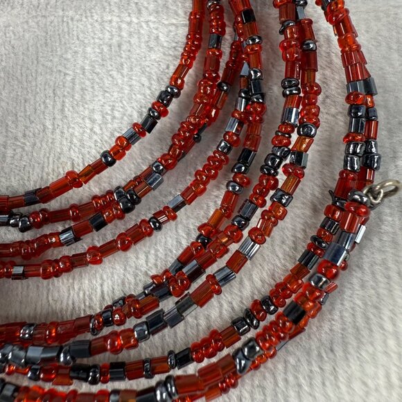 Red & Black Beaded Memory Wire Bracelet Jewelry Women Adjustable Wrap Design - Picture 11 of 11